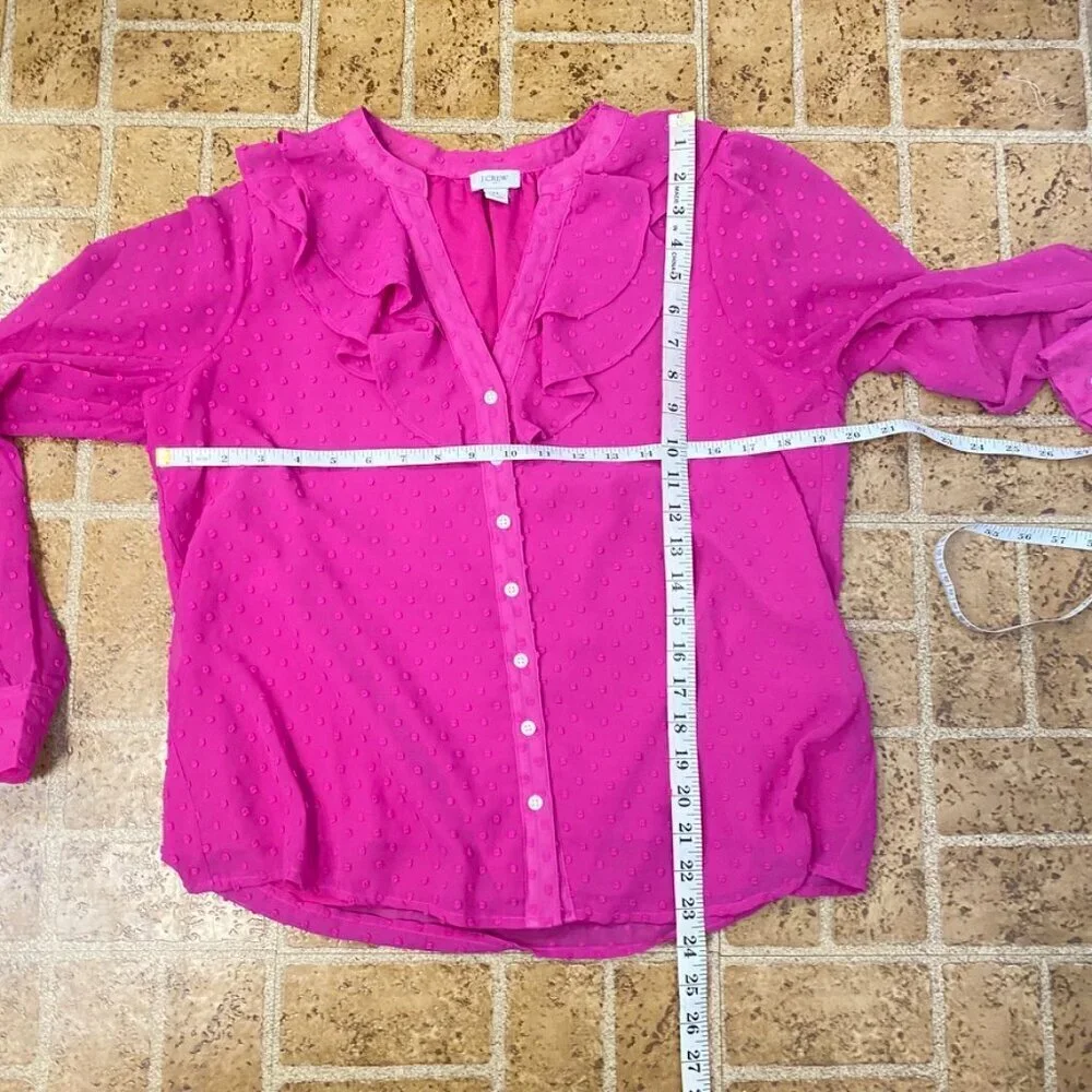 J. Crew Pink Textured Chiffon Ruffle Button Up Blouse